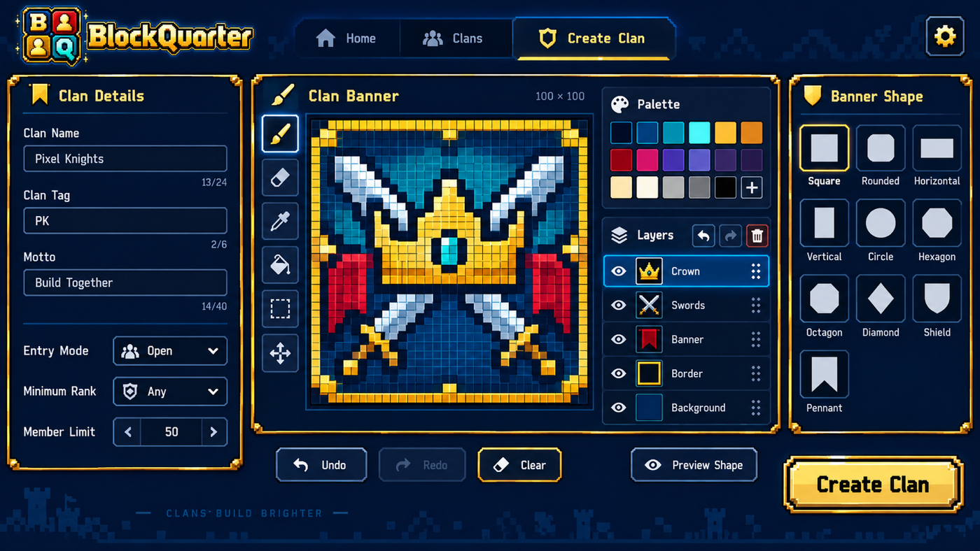 Editor pixelado de estandarte de clan